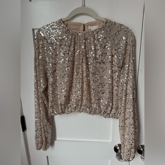 H&M Tops - H&M Sparkling Beige Sequin Blouse size S